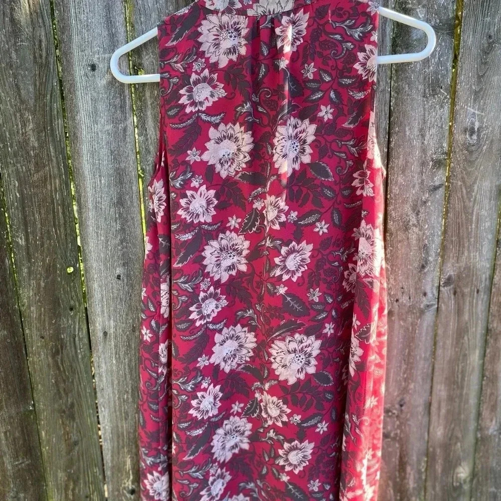 LOFT Outlet Burgundy Floral Sleeveless Dress V Neck Lined XS Perfect Condition - Picture 6 of 8